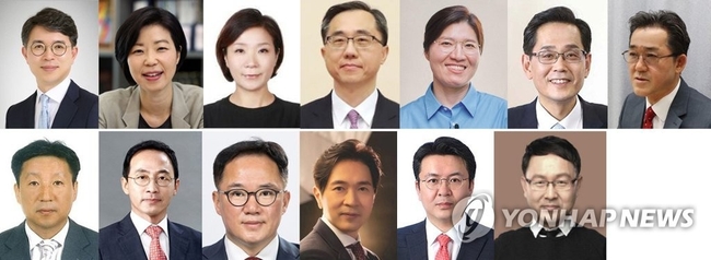 사진 윗줄 왼쪽부터 김완섭 기획재정부 제2차관, 조성경 과학기술정보통신부 제1차관, 오영주 외교부 제2차관, 문승현 통일부 차관, 장미란 문화체육관광부 제2차관, 한훈 농림축산식품부 차관, 임상준 환경부 차관.아랫줄 왼쪽부터 이성희 고용노동부 차관, 김오진 국토교통부 제1차관, 백원국 국토교통부 제2차관, 박성훈 해양수산부 차관, 오기웅 중소벤처기업부 차관, 김채환 국가공무원인재개발원 원장 내정자. 2023.6.29 【대통령실 제공=연합뉴스】