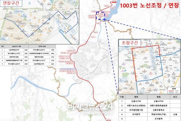 세종시 역세권 노선 1003번 버스, 운행 효율성 높인다