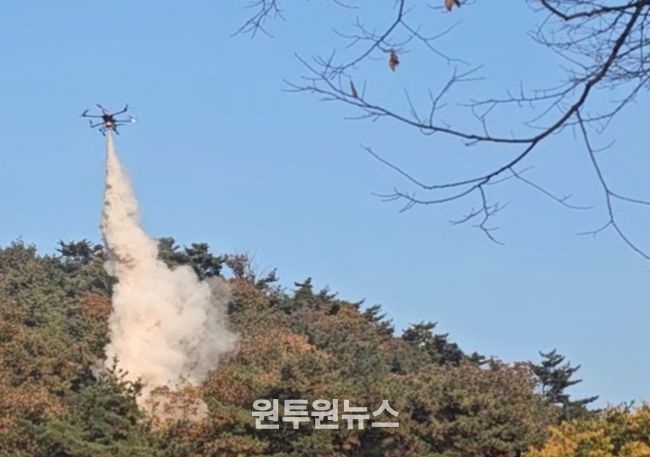 드론 진화(친환경 분말소화재 분사)