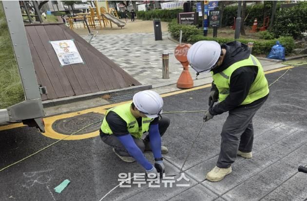 도로열선 설치 작업 모습