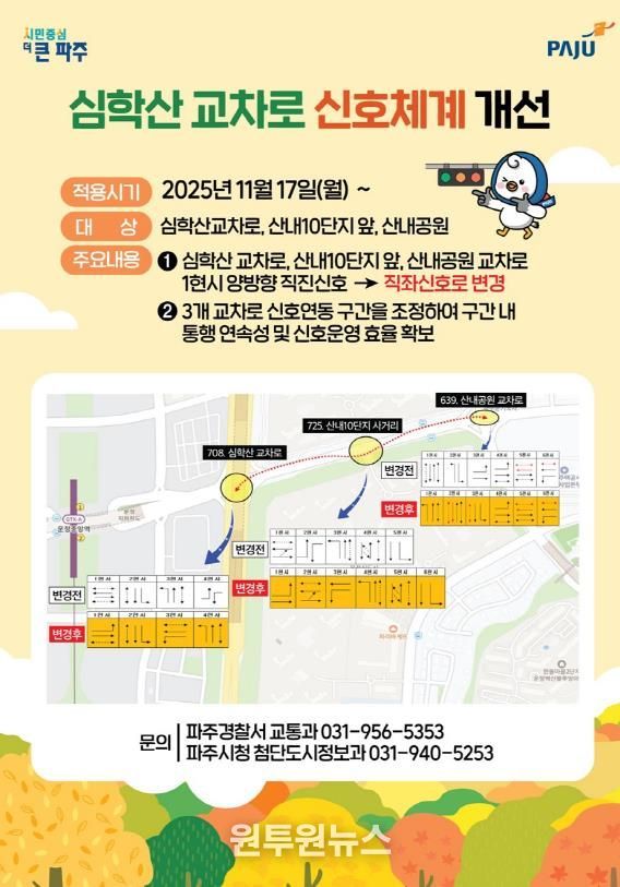 파주 운정신도시 교통혼잡 심한 교차로 신호체계 개선