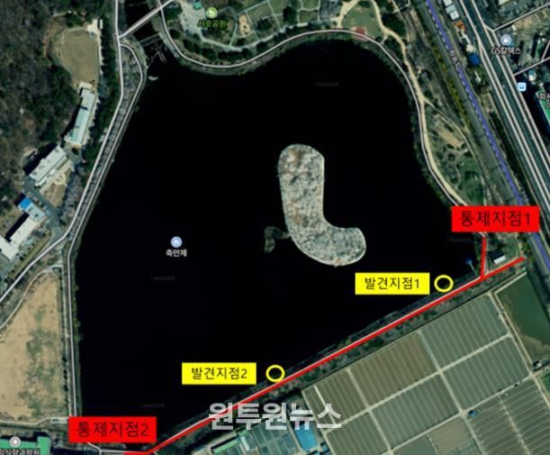 AI 확진된 큰기러기 폐사체 발견 지점.