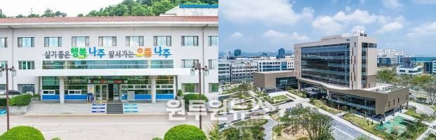 나주시청 전경(왼쪽)과 한국인터넷진흥원 전경(오른쪽).