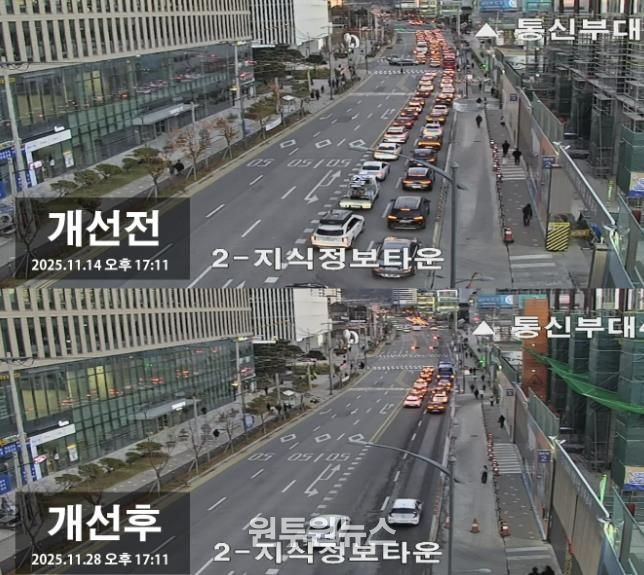 과천대로7길 퇴근시간대 모습(개선 전후)