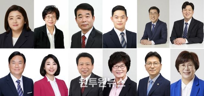 좌측상단부터 곽인혜 의원님/윤성자 의원님/조윤섭 의원님/최인준 의원님/허광행 의원님/박철우 의원님/심재억 의원님/정초립 의원님/노윤상 의원님/유인애 의원님/최치효 의원님/최미경 의원님