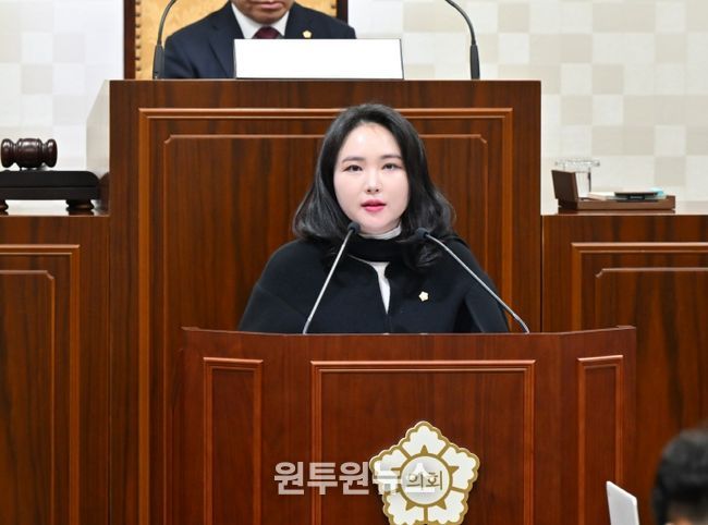 발언 중인 해운대구의회 박지해 의원(더불어민주당, 반여1·4동)