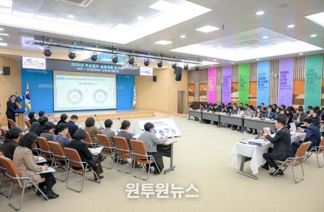 순천시는 15일 시청 대회의실에서 ‘2026년 주요업무 실행계획 보고회’를 열고, 새해 시정 운영방향과 핵심사업 전반을 점검했다