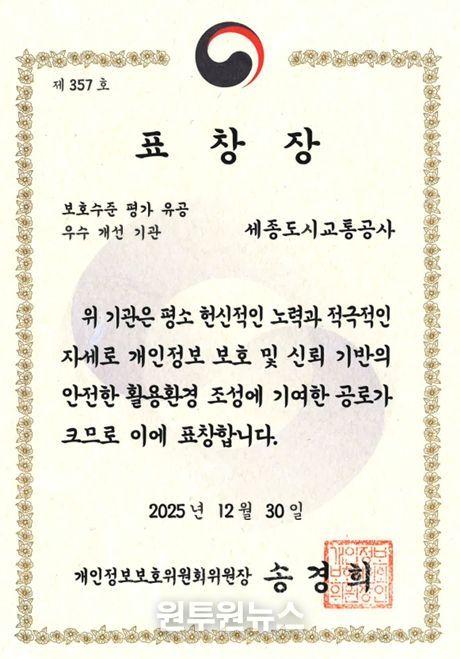 개인정보 보호수준 평가 유공 표창