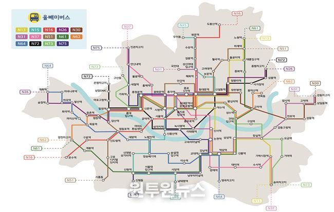 심야버스 운행 노선