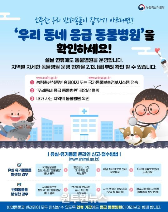 응급 동물병원 및 유실·유기동물 온라인 신고 안내 포스터