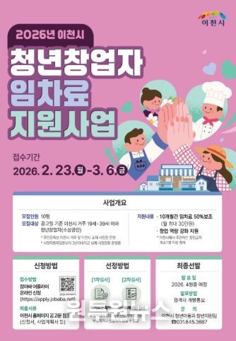 이천시, ‘2026년 청년창업자 임차료 지원사업’ 추진