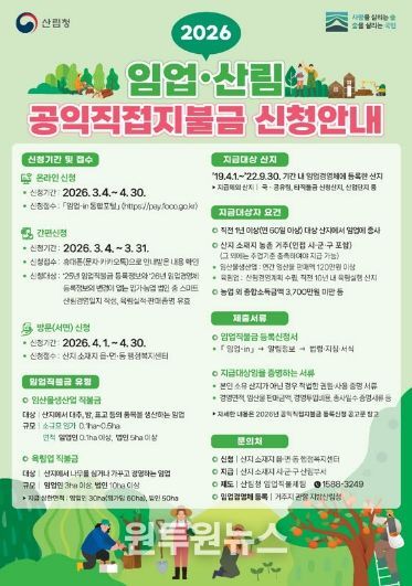 순천시, 2026년 임업‧산림 공익직접지불금 신청·접수