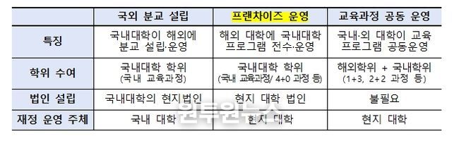 국내 대학의 해외 진출 유형