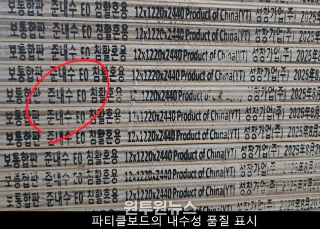 파티클보드의 내수성 품질 표시