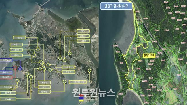 단원구 대부남동 '한사위1지구 지적재조사사업' 현황지도