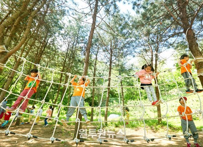 양천구, 신정산 유아숲체험원을 이용하는 어린이들 모습