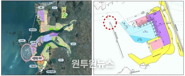 새만금항 신항 방파제 (연장) 축조공사 위치도 및 계획평면도