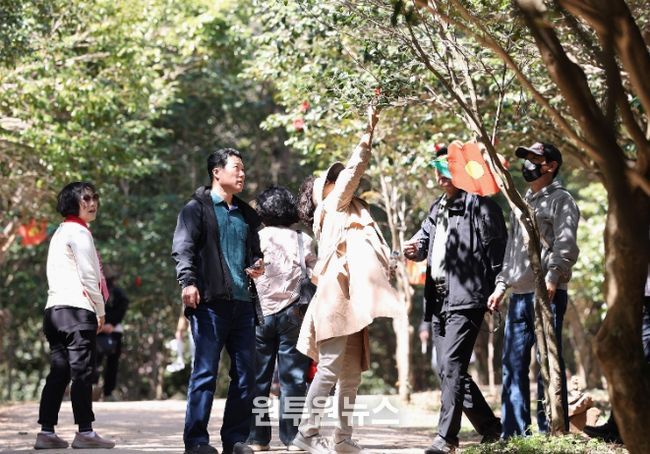 강진 백련사 동백축제 모습.