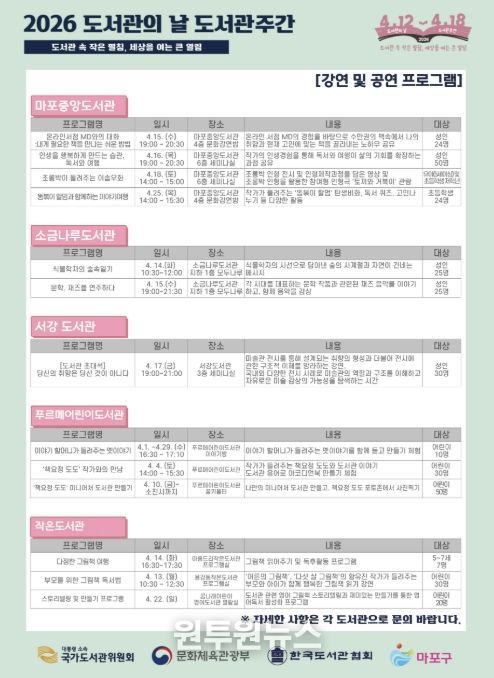 마포구립도서관 도서관의 날 도서관 주간 기념행사 포스터