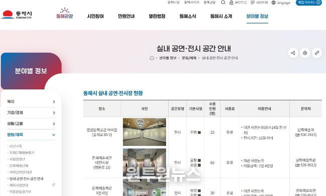 동해시 전시 공연 공간 한눈에