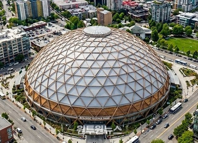 가상으로 재현해 본 목구조 대공간 건축물 조감도(AI 이미지)