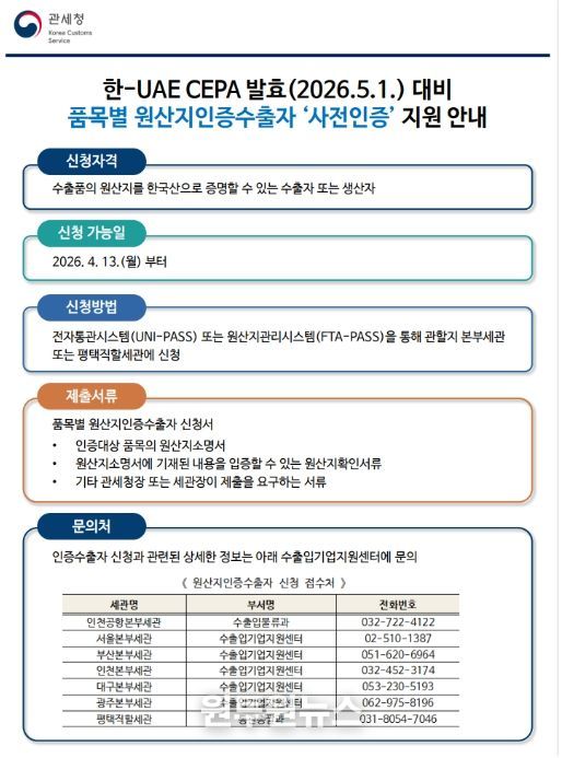 「품목별 원산지인증수출자 사전인증」안내문